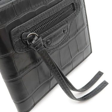 バレンシアガ BALENCIAGA ネオ クラシック コンパクトウォレット ブラック レザー 二つ折り財布 ブラック金具 クロコ型押し 黒