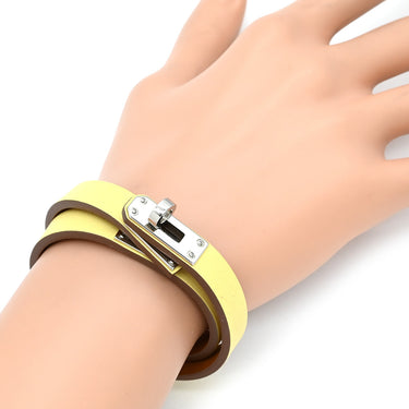 エルメス HERMES ミニ ケリードゥブルトゥール ジョーヌプッサン×ゴールド ヴォースイフト GP T2 ブレスレット シルバー金具 2重 2連