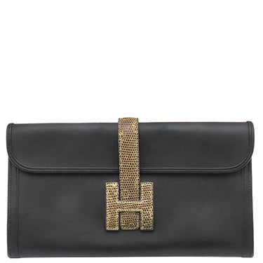 エルメス HERMES ジジェエラン29 ブラック スイフト リザード クラッチバッグ 黒