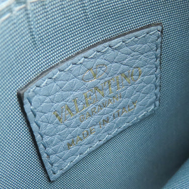 ヴァレンティノ VALENTINO ロックスタッズ カードホルダー ブルー レザー カードケース ゴールド金具 コインケース 小銭入れ フラグメントケース