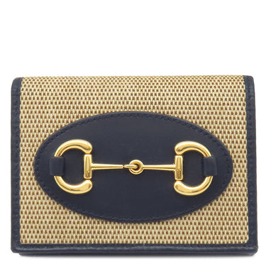 グッチ GUCCI ホースビット 1955 カードケース ウォレット 621887 H58AG 2599 ベージュ×ネイビー レザー キャンバス 二つ折り財布 ゴールド金具 日本限定