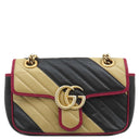 グッチ GUCCI GGマーモント スモール ショルダー 446744 ブラック×ベージュ×レッド レザー ショルダーバッグ ゴールド金具 黒 赤