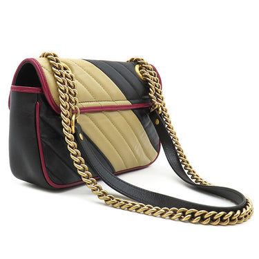 グッチ GUCCI GGマーモント スモール ショルダー 446744 ブラック×ベージュ×レッド レザー ショルダーバッグ ゴールド金具 黒 赤
