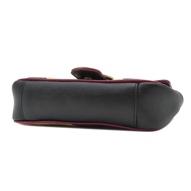 グッチ GUCCI GGマーモント スモール ショルダー 446744 ブラック×ベージュ×レッド レザー ショルダーバッグ ゴールド金具 黒 赤