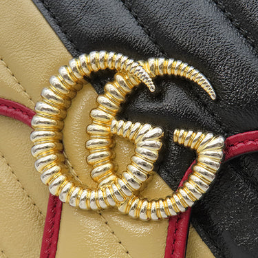 グッチ GUCCI GGマーモント スモール ショルダー 446744 ブラック×ベージュ×レッド レザー ショルダーバッグ ゴールド金具 黒 赤