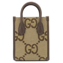 グッチ GUCCI ミニトート 699406 ベージュXブラウン レザー ジャンボGGキャンバス 2WAYバッグ ゴールド金具 茶 シェリーラインストラップ