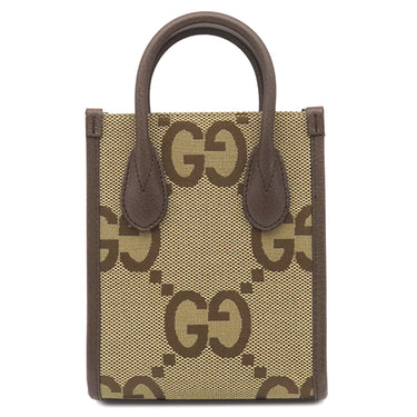 グッチ GUCCI ミニトート 699406 ベージュXブラウン レザー ジャンボGGキャンバス 2WAYバッグ ゴールド金具 茶 シェリーラインストラップ