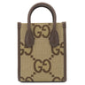 グッチ GUCCI ミニトート 699406 ベージュXブラウン レザー ジャンボGGキャンバス 2WAYバッグ ゴールド金具 茶 シェリーラインストラップ