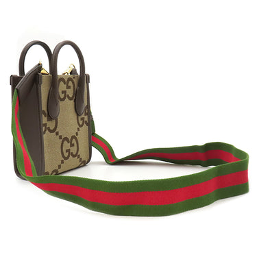グッチ GUCCI ミニトート 699406 ベージュXブラウン レザー ジャンボGGキャンバス 2WAYバッグ ゴールド金具 茶 シェリーラインストラップ