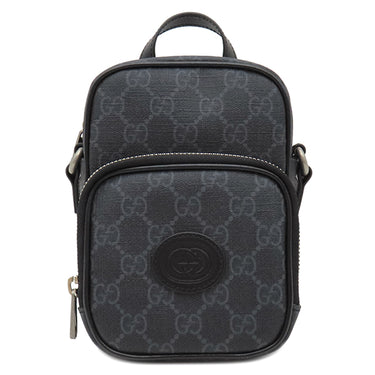 グッチ GUCCI GGスプリーム インターロッキングG 672952 ブラック GGスプリームキャンバス レザー ショルダーバッグ ガンメタル金具 グレー PVC