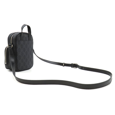 グッチ GUCCI GGスプリーム インターロッキングG 672952 ブラック GGスプリームキャンバス レザー ショルダーバッグ ガンメタル金具 グレー PVC