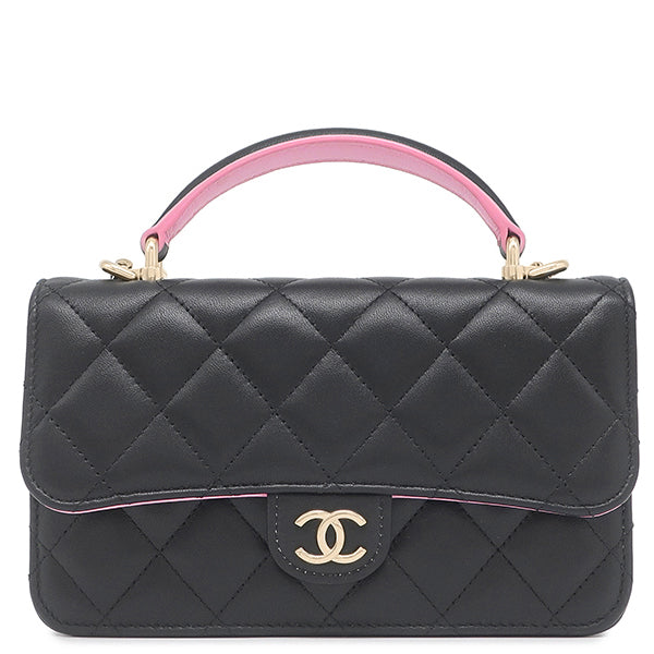 シャネル CHANEL ミニマトラッセ フォンケース ブラック×ピンク