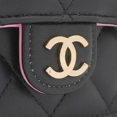 シャネル CHANEL ミニマトラッセ フォンケース ブラック×ピンク ラムスキン ショルダーバッグ ゴールド金具 黒 ココマーク