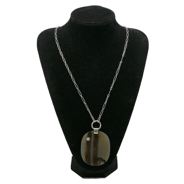 エルメス HERMES バッファローホーン チェーン ペンダント ベージュXブラウン バッファローホーン メタル ラッカー ネックレス オーバル ロングネックレス