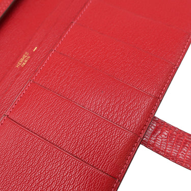エルメス HERMES ベアンクラシック ルージュヴィフ リザード 長財布 ゴールド金具 赤 二つ折り財布