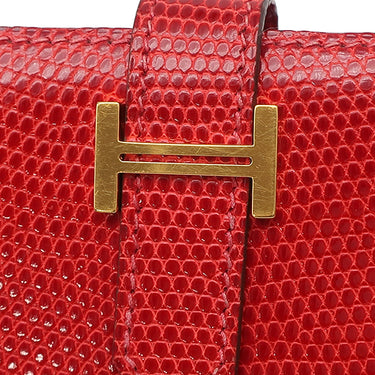 エルメス HERMES ベアンクラシック ルージュヴィフ リザード 長財布 ゴールド金具 赤 二つ折り財布