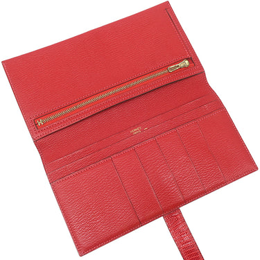エルメス HERMES ベアンクラシック ルージュヴィフ リザード 長財布 ゴールド金具 赤 二つ折り財布