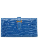 エルメス HERMES ベアンスフレ ブルーゼリージュ アリゲーター 長財布 ゴールド金具 青 クロコ 二つ折り財布