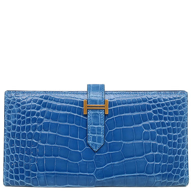 エルメス HERMES ベアンスフレ ブルーゼリージュ アリゲーター 長財布 