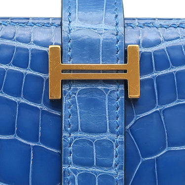 エルメス HERMES ベアンスフレ ブルーゼリージュ アリゲーター 長財布 ゴールド金具 青 クロコ 二つ折り財布