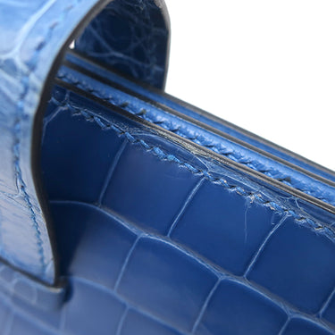エルメス HERMES ベアンスフレ ブルーゼリージュ アリゲーター 長財布 ゴールド金具 青 クロコ 二つ折り財布