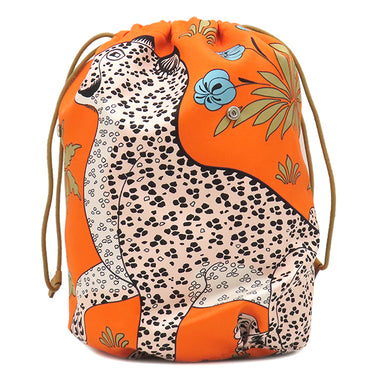 エルメス HERMES ミュザルディーヌ ポション オレンジ×マルチカラー シルク ポーチ 替えバッグ ヒョウ 動物モチーフ