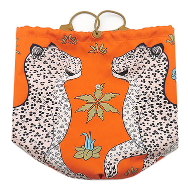 エルメス HERMES ミュザルディーヌ ポション オレンジ×マルチカラー シルク ポーチ 替えバッグ ヒョウ 動物モチーフ