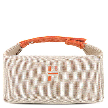 エルメス HERMES ブリッド ア ブラック PM オレンジ×ナチュラル トワルアッシュ ポーチ シルバー金具 トワルH バニティ