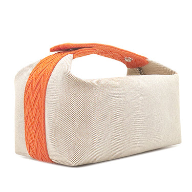 エルメス HERMES ブリッド ア ブラック PM オレンジ×ナチュラル トワルアッシュ ポーチ シルバー金具 トワルH バニティ