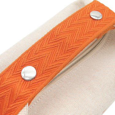 エルメス HERMES ブリッド ア ブラック PM オレンジ×ナチュラル トワルアッシュ ポーチ シルバー金具 トワルH バニティ