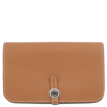 エルメス HERMES ドゴンデュオ ドゴンGM ゴールド トゴ 長財布 シルバー金具 茶 二つ折り財布