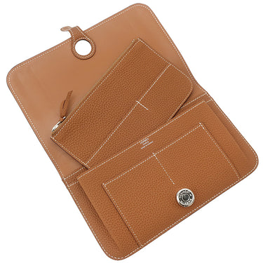 エルメス HERMES ドゴンデュオ ドゴンGM ゴールド トゴ 長財布 シルバー金具 茶 二つ折り財布