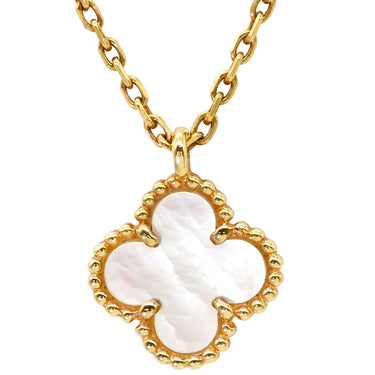 ヴァンクリーフアーペル Van Cleef & Arpels スウィート アルハンブラ ペンダント パールホワイト×イエローゴールド K18YG マザーオブパール ネックレス 白 シェル Au750 18K