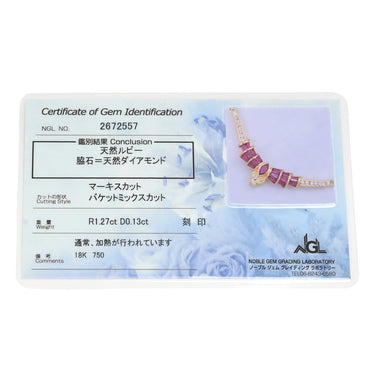 ノンブランド NON BRAND ダイヤ ルビーペンダント レッド×イエローゴールド K18YG ダイヤモンド ルビー ネックレス Au750 18K 18金 YG ダイヤ アールデコ調 バゲットルビー×マーキスモチーフ