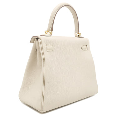 エルメス HERMES ケリー25 内縫い クレ トゴ 2WAYバッグ ゴールド金具 オフホワイト ショルダー