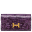 エルメス HERMES コンスタンス トゥーゴー カシス アリゲーター 長財布 ゴールド金具 紫 クロコ ショルダー