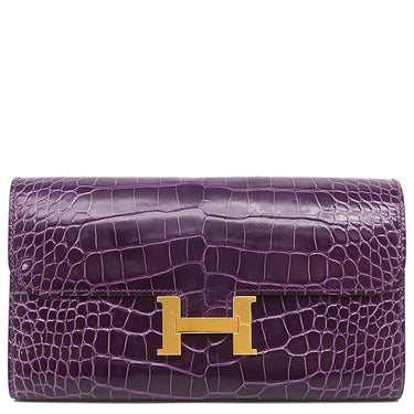 エルメス HERMES コンスタンス トゥーゴー カシス アリゲーター 長財布 ゴールド金具 紫 クロコ ショルダー