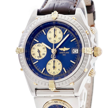 腕時計 ブライトリング BREITLING クロノマット ビコロ UTC B13050.1 自動巻き メンズ K18YG×SS コンビ 青 デイト 逆回転防止ベゼル