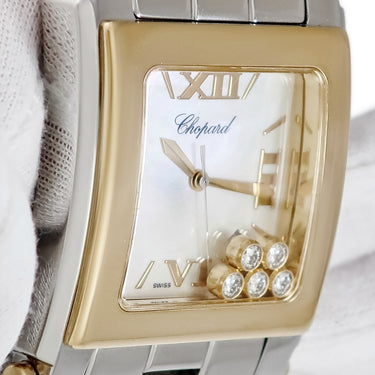 腕時計 ショパール CHOPARD ハッピースポーツ スクエア 28/8471 クオーツ メンズ 純正ダイヤ 5P K18YG×SS コンビ シェル