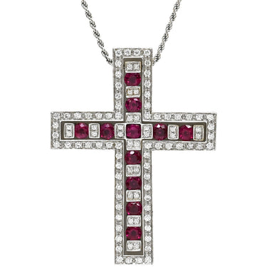 ダミアーニ DAMIANI ベルエポック ラージサイズ ホワイトゴールド K18WG ダイヤモンド ルビー ネックレス ペンダント 750 18金 ダイヤ ルビー クロス 十字架