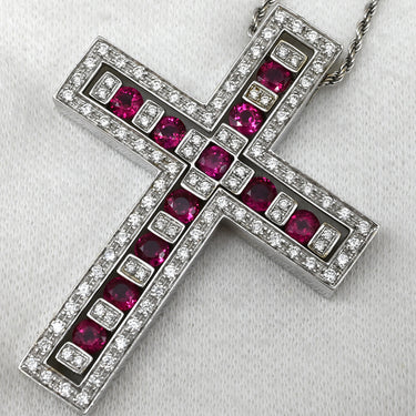 ダミアーニ DAMIANI ベルエポック ラージサイズ ホワイトゴールド K18WG ダイヤモンド ルビー ネックレス ペンダント 750 18金 ダイヤ ルビー クロス 十字架