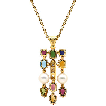 ブルガリ BVLGARI アレグラ マルチカラー イエローゴールド×マルチカラー K18YG ダイヤモンド パール マルチストーン ネックレス BVLGARI パール ダイヤ ペンダント 18K 750YG