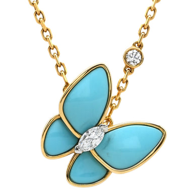 ヴァンクリーフアーペル Van Cleef & Arpels ドゥ パピヨン ペンダント VCARP7UP00 ブルーXイエローゴールド K18YG ターコイズ ダイヤモンド K18WG ネックレス 18K ターコイズ ダイヤモンド