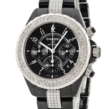 腕時計 シャネル CHANEL J12 クロノグラフ H0940 自動巻き メンズ ブラックセラミック ダイヤ アラビア 黒 ラウンド