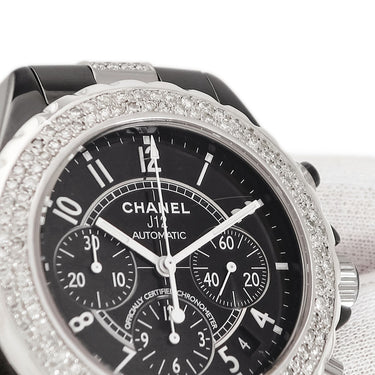 腕時計 シャネル CHANEL J12 クロノグラフ H0940 自動巻き メンズ ブラックセラミック ダイヤ アラビア 黒 ラウンド