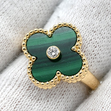 ヴァンクリーフアーペル Van Cleef & Arpels ヴィンテージ アルハンブラ リング VCARO3QM00 グリーン×イエローゴールド K18YG ダイヤモンド マラカイト #50(JP10) リング 指輪 緑 10号