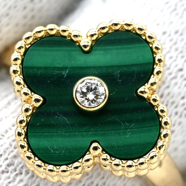 ヴァンクリーフアーペル Van Cleef & Arpels ヴィンテージ アルハンブラ リング VCARO3QM00 グリーン×イエローゴールド K18YG ダイヤモンド マラカイト #50(JP10) リング 指輪 緑 10号