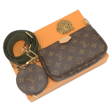 ルイヴィトン LOUIS VUITTON ミュルティ ポシェット アクセソワール M44813 カーキ モノグラムキャンバス ショルダーバッグ ゴールド金具 ポーチ