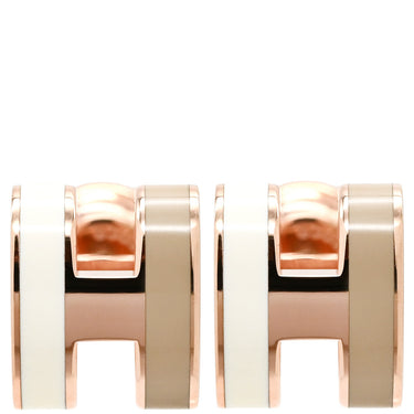 エルメス HERMES ポップアッシュ Hピアス ミニ バイカラー マロングラッセ×ホワイト メタル エナメル ピアス ピンクゴールド金具 新品 未使用 Hモチーフ