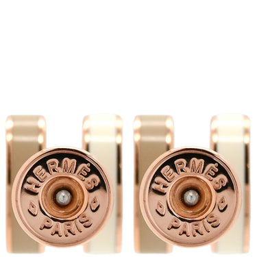 エルメス HERMES ポップアッシュ Hピアス ミニ バイカラー マロングラッセ×ホワイト メタル エナメル ピアス ピンクゴールド金具 新品 未使用 Hモチーフ